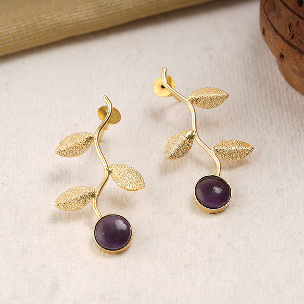 Ananta- Stone Studded Dangler Earrings(Purple)