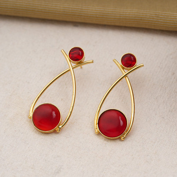 Anika- Stone Studded Golden Frames Dangler Earrings(Red)