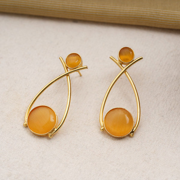 Anika- Stone Studded Golden Frames Dangler Earrings(Yellow)