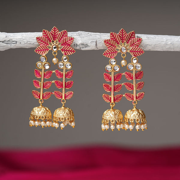Smita- Stone Studded Hanging Pearl Jhumka earrings