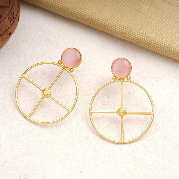 Vanita- Stone Studded Golden Framed Danglet Earrings(Baby Pink)