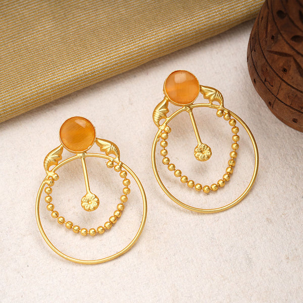 Darshini- Stone Studded Golden Framed Dangler Earrings(Yellow)