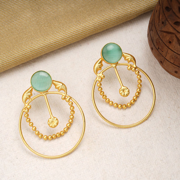 Darshini- Stone Studded Golden Framed Dangler Earrings(Mint)