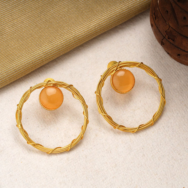 Deeptika- Stone Studded Golden Framed Dangler Earrings(Yellow)