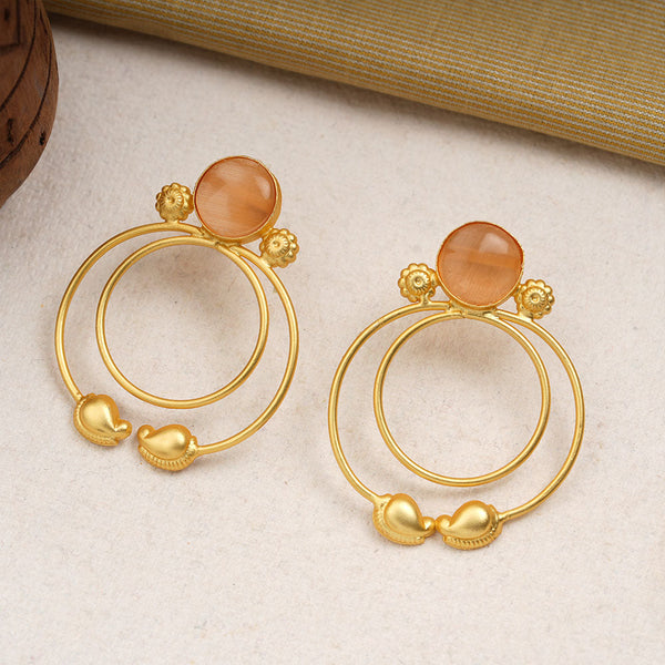 Devika- Stone Studded Golden Framed Dangler Earrings(Yellow)