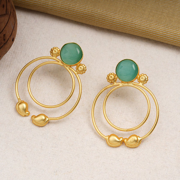 Devika- Stone Studded Golden Framed Dangler Earrings(Mint)