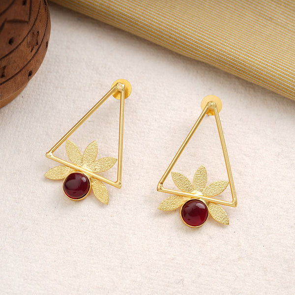 Jhanak- Stone Studded Golden Framed Dangler Earrings(Red)