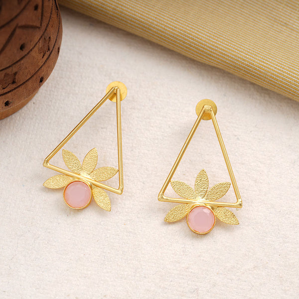 Jhanak- Stone Studded Golden Framed Dangler Earrings(Pink)