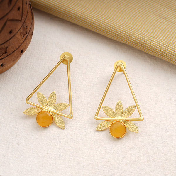Jhanak- Stone Studded Golden Framed Dangler Earrings(Yellow)