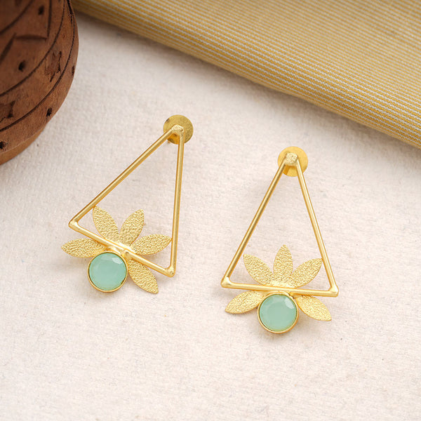 Jhanak- Stone Studded Golden Framed Dangler Earrings(Mint)