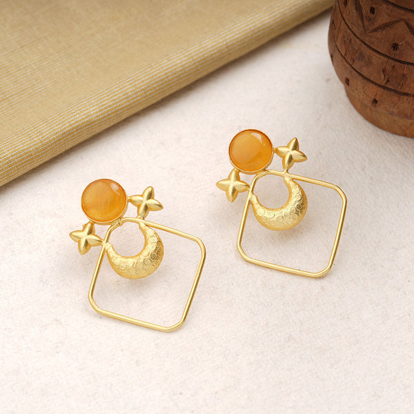 Urvashi- Stone Studded Golden Framed Dangler Earrings(Yellow)
