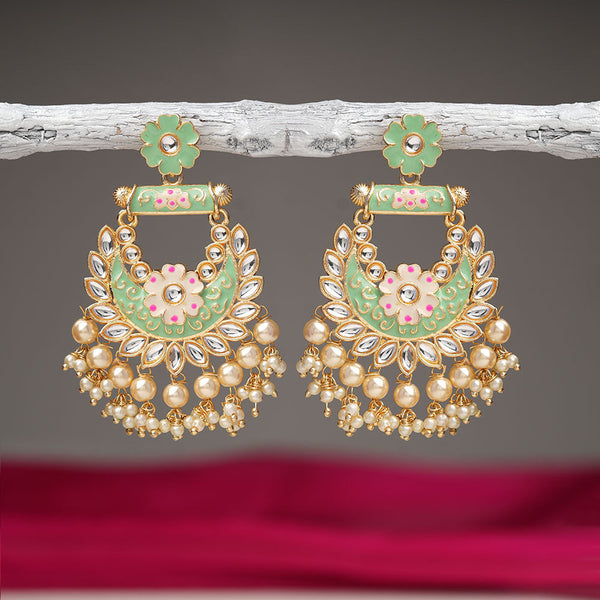 Sohini- Stone Studded Hanging Pearl Dangler Earrings(Green)