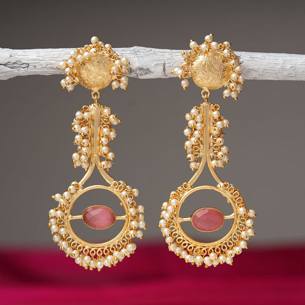 Vidulika- Stone Studded Hanging Pearls Dangler Earrings