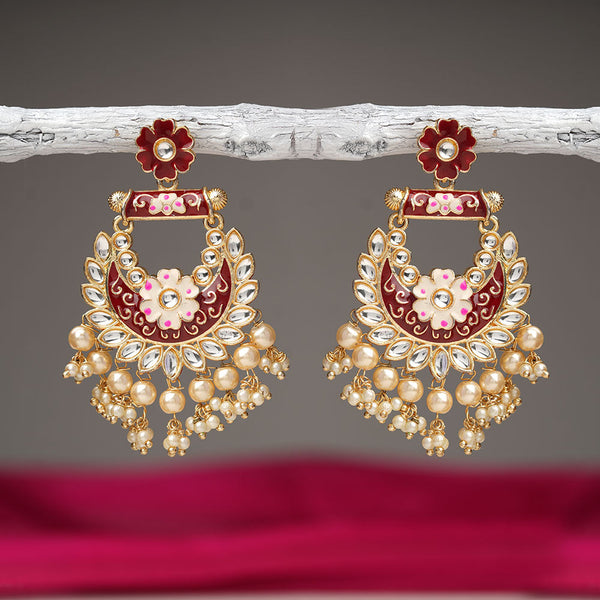 Sohini- Stone Studded Hanging Pearl Dangler Earrings(Red)