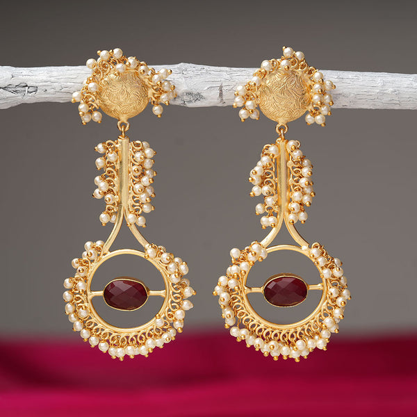 Sumitra- Stone Studded Pearl Framed Dangler Earrings