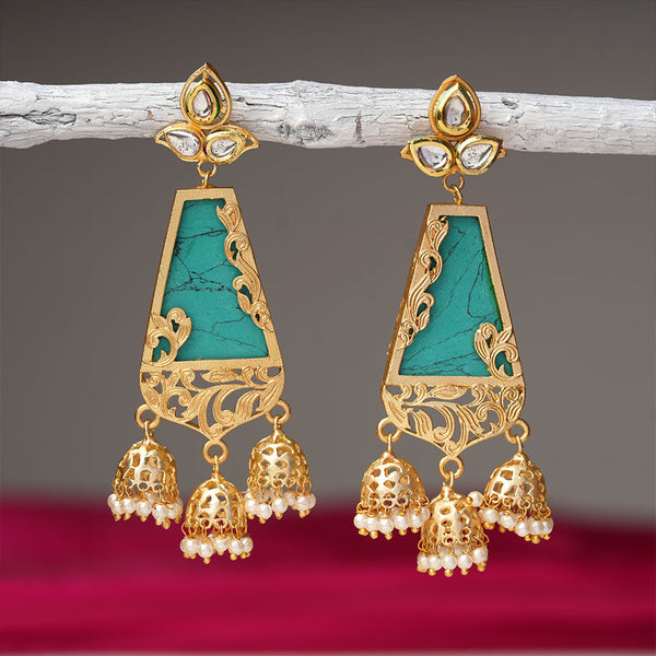Supriya- Stone Studded Hanging Pearl Dangler Earrings