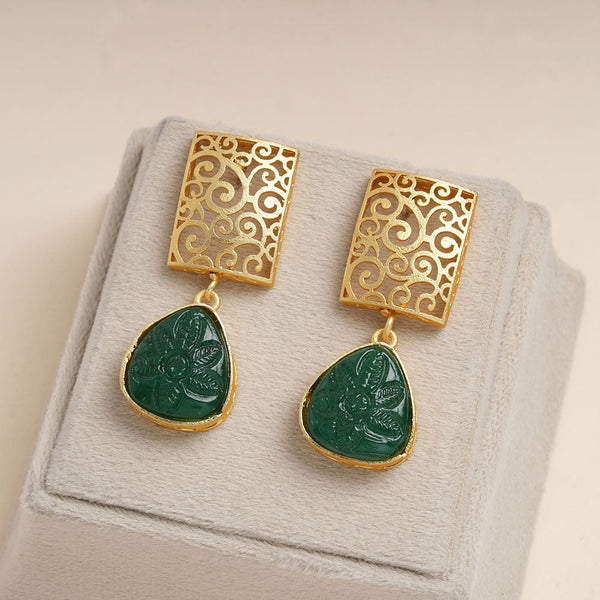 Kiyaa- Stone studded dangler earrings(Green)