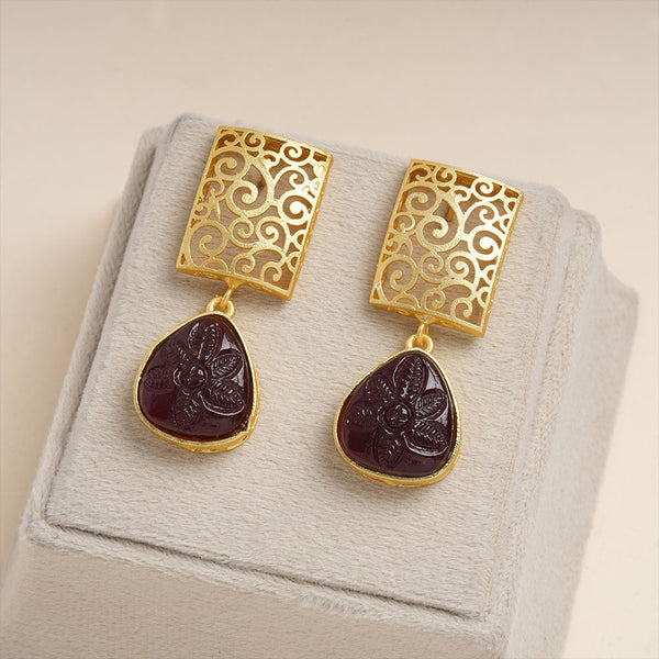 Kiyaa- Stone studded dangler earrings(Black)