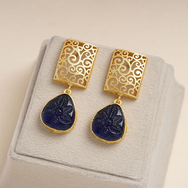 Kiyaa- Stone studded dangler earrings(Blue)