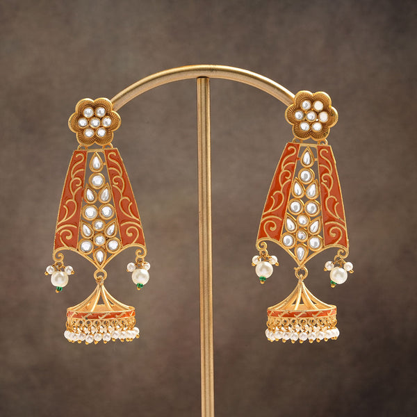 Nirvi- Stne studded dangler earrings(Orange)