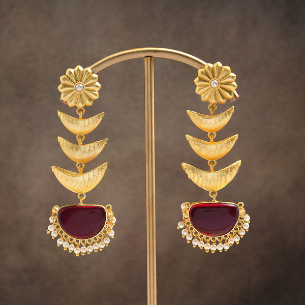 Saisha- Stone studded dangler earrings(Red)