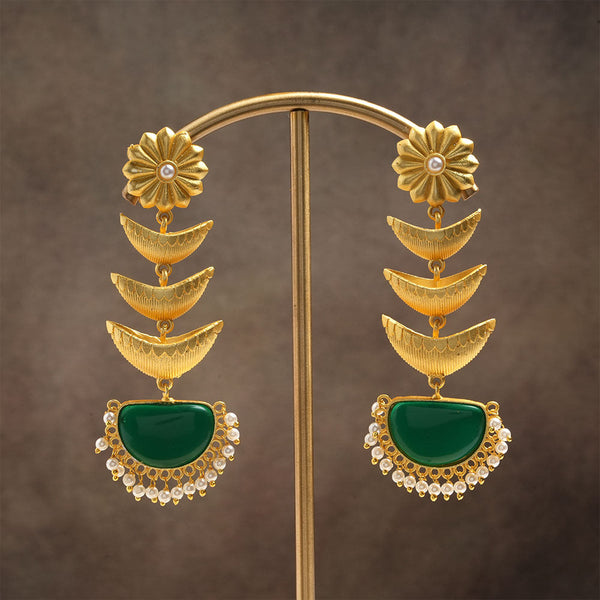 Saisha- Stone studded dangler earrings(Green)