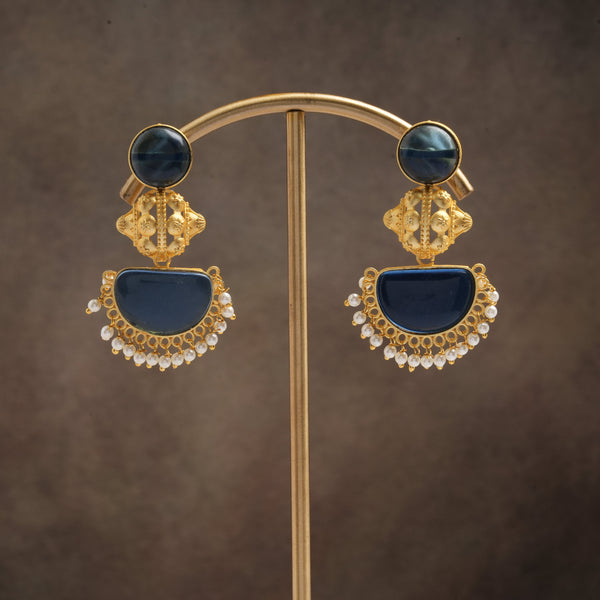 Reyah- Stone studded dangler earrings(Blue)