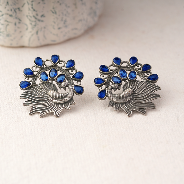 Pankhi- Silver Brass Stone Studded Stud Earrings(Pink)