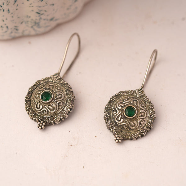 Prabha- Silver Brass stone studded dangler earrings