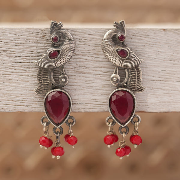 Red stone Studded Peacock Brass Danglers