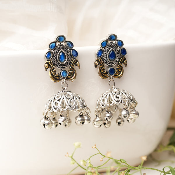 Blue Stone Silver Toned jhumka