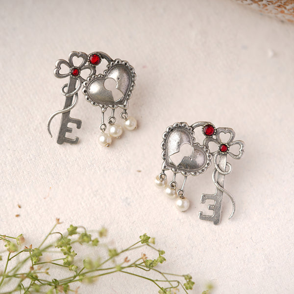 Lock & Key Oxidised Earrings