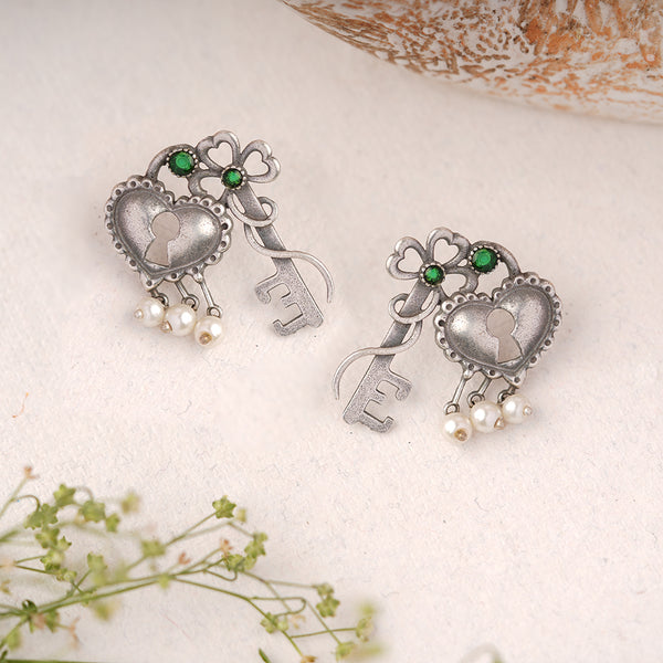 Lock & Key Oxidised Earrings