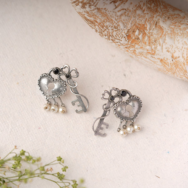 Lock & Key Oxidised Earrings
