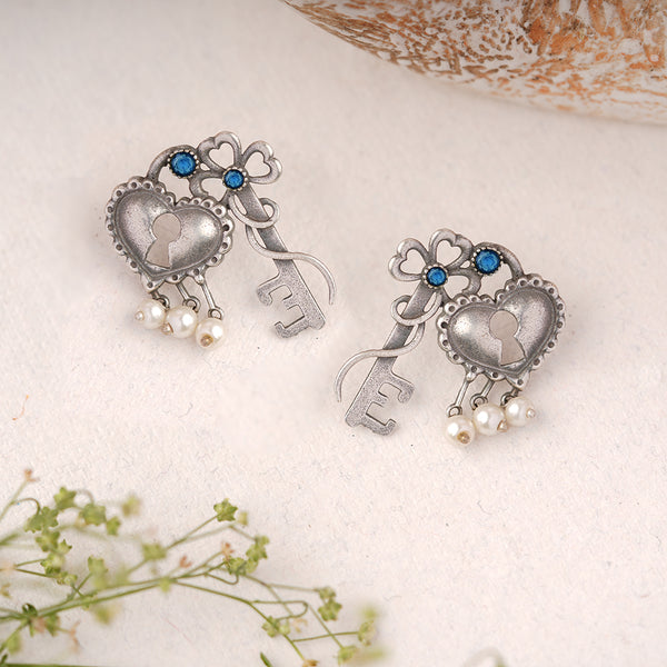 Lock & Key Oxidised Earrings