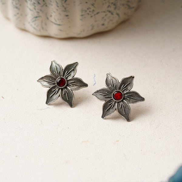 Flower Shaped Handcrafted Silvery Brass Earrings