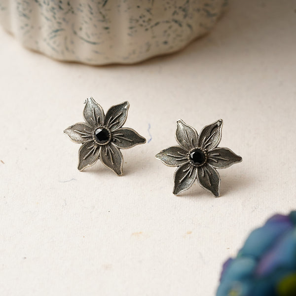 Flower Shaped Handcrafted Silvery Brass Earrings