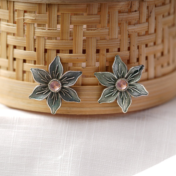 Flower Shaped Handcrafted Silvery Brass Earrings