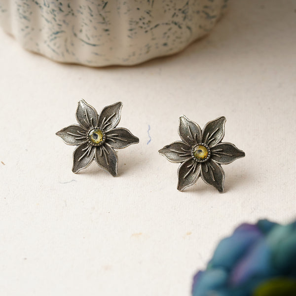 Flower Shaped Handcrafted Silvery Brass Earrings