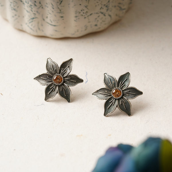 Flower Shaped Handcrafted Silvery Brass Earrings