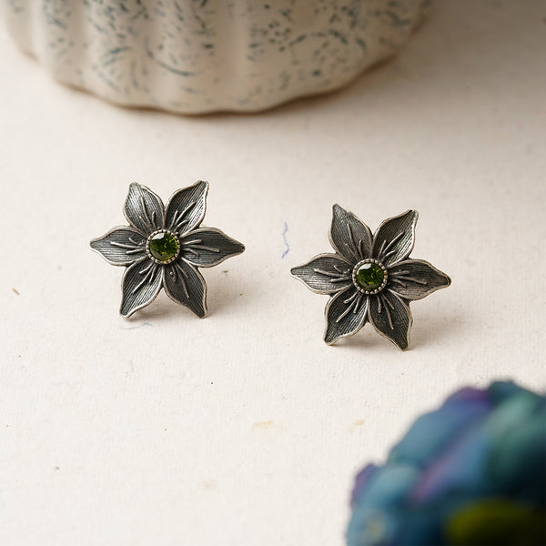 Flower Shaped Handcrafted Silvery Brass Earrings