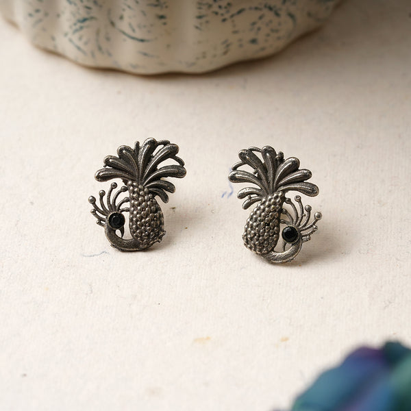 Silver Toned Brass Handcrafted Stud Earrings