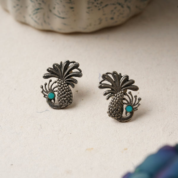 Silver Toned Brass Handcrafted Stud Earrings