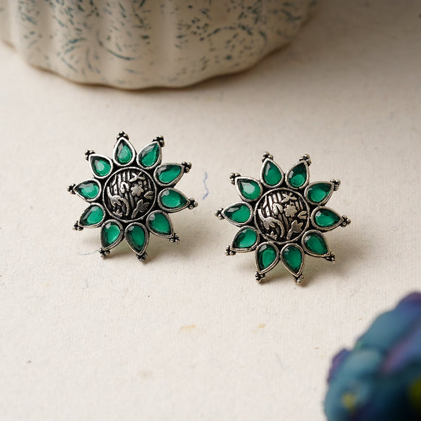 Kamala-Silver Brass Stone Studded Stud Earrings