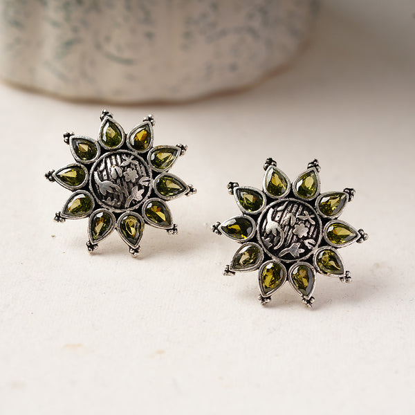 Silver Toned Brass Handcrafted Stud Earrings