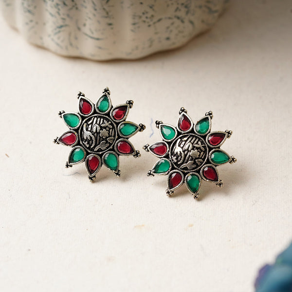 Pushpika- Silver Brass Stone Studded Stud Earrings