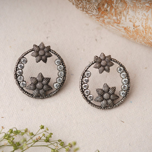 JhilmilPhool- Silver Brass Oxidised stud earrings