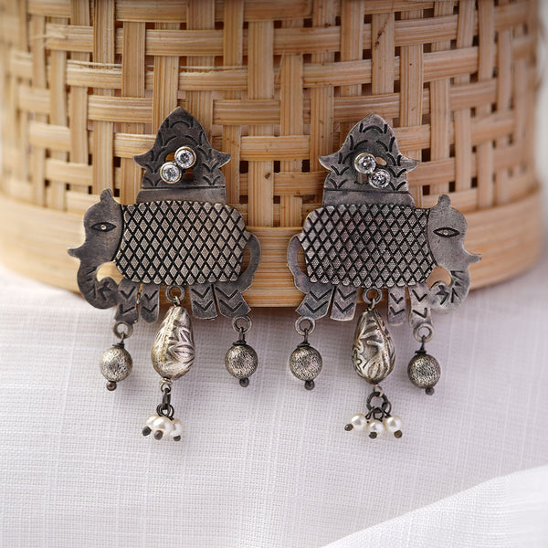 Elephant shaped silver toned Brass Earrings