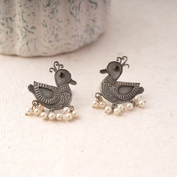 Rajhans- Silver Brass Pearl dangler earrings