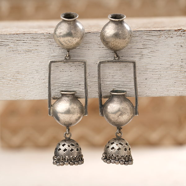 Mridghat- Silver Brass Oxidised dangler Earrings